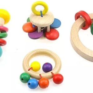 SET DE 4 SONAJEROS DE MADERA.